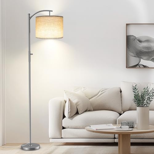 ROTTOGOON Dimmable Floor Lamp, Arc Floor Lamps for Living Room, Stepless Dimming Modern Standing Lamp with Linen Shade, Tall Lamp for Bedroom Office Dining Room- Silver - color: Silver