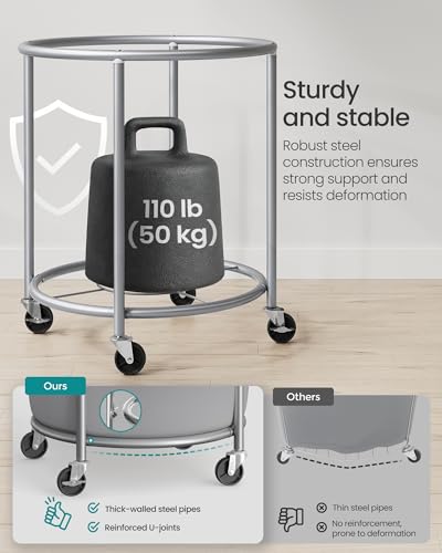 SONGMICS Laundry Basket, Rolling Steel Frame with 2 Locking Wheels, 190 L | Heavy-Duty Laundry Hamper Cart with Removable Bag, Gray and Metallic Silver, URLS001G01 - color: Gray + Metallic Silver, size: 190 L (1-Section)