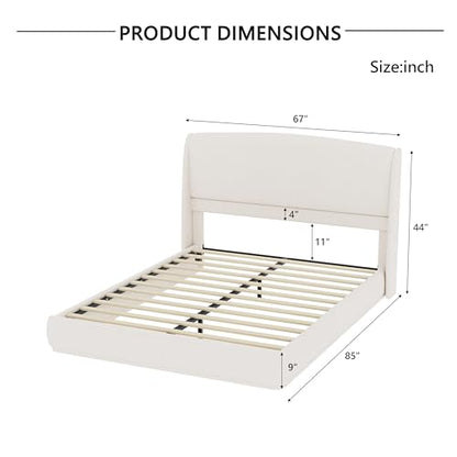 RuiSiSi Queen Size Upholstered Bed with Wingback Headboard, Low Profile Linen Fabric Platform Bed Frame, Strong Wood Slats, No Box Spring Needed, Easy Assembly, Beige - color: Beige