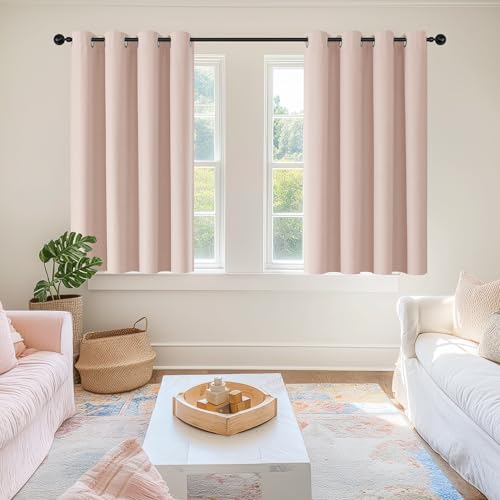 ChrisDowa Pink Blackout Curtains 45 Inches Long 2 Panels for Bedroom | Room Darkening,Light Blocking,Thermal Insulated,Faux Linen,Farmhouse,Grommet,Window Treatment,Drapes,Living Room,52x45 - color: Pink, size: 52"W x 45"L (Pack of 2)