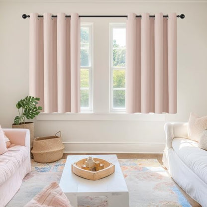 ChrisDowa Pink Blackout Curtains 45 Inches Long 2 Panels for Bedroom | Room Darkening,Light Blocking,Thermal Insulated,Faux Linen,Farmhouse,Grommet,Window Treatment,Drapes,Living Room,52x45 - color: Pink, size: 52"W x 45"L (Pack of 2)