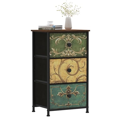 Small Dresser for Bedroom with Retro Flower Narrow Drawers Slim Chest of Drawers Skinny Nightstand Sofa End Table for Living Room Entryway Closet Storage (Multi, 3 Drawers) - size: 11.8"D x 15.8"W x 29.1"H (3 Drawers)