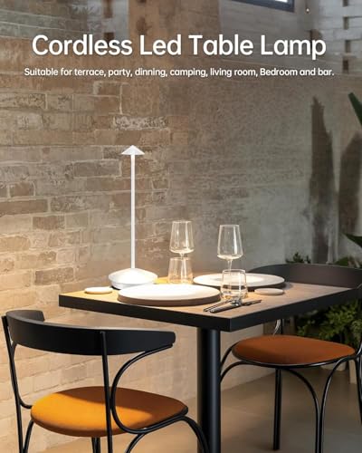 Portable LED Cordless Lamp Table Light 2 Pack, Rechargeable 6000mAh Battery Outdoor Table Lamp for Dining Restaurant Patio Bedroom Camping, IP54 Waterproof, Dimmable - color: White 2pcs