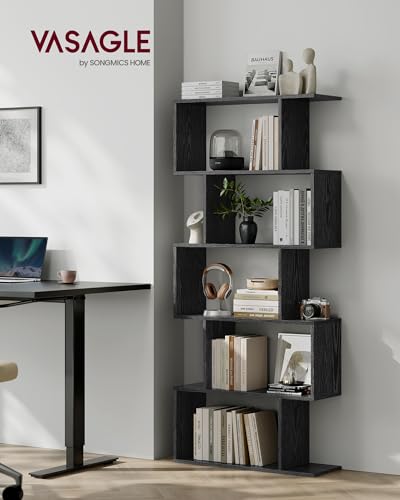 VASAGLE CUSTOS Collection - Bookshelf, 5-Tier Bookcase, Tall Display Shelf, Freestanding Storage Shelf, Room Divider, for Home Office, Living Room, Bedroom, Study, Ebony Black ULBC062T56 - color: Ebony Black, style: 5-Tier (27.6"W)