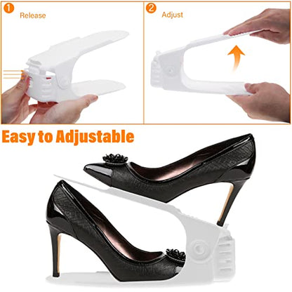 LEIMO Shoe Slots Organizer, 20-PACK Adjustable Shoe Stacker, Double Layer Stack Shoe Holder Space Saver, White Shoe Stacker for Closet Organization, 4310869