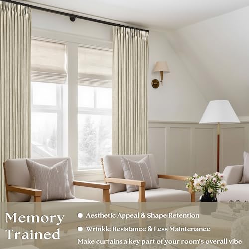 90 Inch Linen Pinch Pleated Curtains 2 Panels for Living Room Bedroom Memory Training Shaped Semi Sheer Beige Light Tan Pinch Pleat Drapes Hooks Rings Light Filtering Window Curtain 40x90 - color: Linen, size: 40"W x 90"L (Pack of 2)