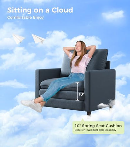 Welzona 3-Layers Cloud Accent Chair, 33" Reading Chair, Teddy Arm Chairs | Comfy Teddy Fabric, Washable Covers, Tool-Free Setup, All-wood Couch Chair for Living Room, Bedroom, Reading Nook, Blue Grey - color: Blue Grey, size: cloud chair