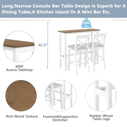 3 Piece Counter Height Dining Table Bar Table Set with 2 Chairs, Small Kitchen Table Breakfast Nook for 2, Good for Bar or Small Space, Brown White - color: Brown White