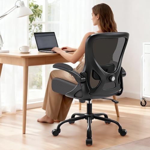 Office Chair - Ergonomic Breathable Mesh Desk Chair with Adjustable Lumbar Support and Flip-up Armrests - Executive High Back Rolling Swivel Comfortable Computer Gaming Chair for Home Office - color: Dark Gray