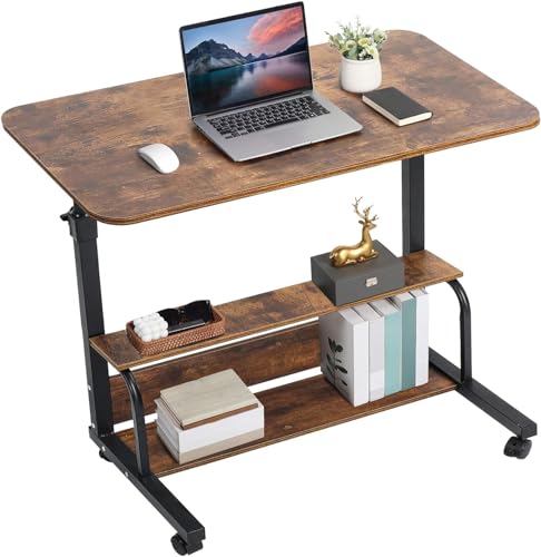 Adjustable Table Student Computer Desk Portable Home Office Furniture Small Spaces Sofa Bedroom Bedside Learn Play Game on Wheels Movable with Storage Size 31.5 * 15.7 in Oak D - color: Brownish