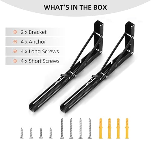 Folding Shelf Brackets 16 inch Foldable Shelf Bracket Heavy Duty Collapsible Shelf Brackets DIY Wall Mounted Fold Down Table Bracket Space-Saving for Benches Workstation (2PC, Max.Load 177 lbs) - size: 16 Inch