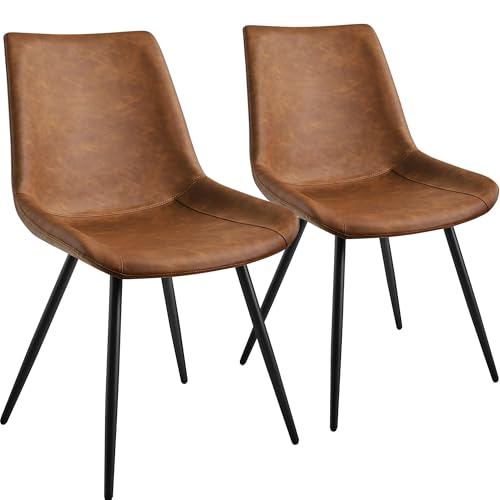 Yaheetech Dining Chairs Set of 2 Mid Century Modern Kitchen Chairs Brown | Faux Leather Upholstered Dining Room Chairs with Metal Legs and Curved Backrest, Armless Side Chairs for Kitchen Living Room - color: Brown, size: Set of 2