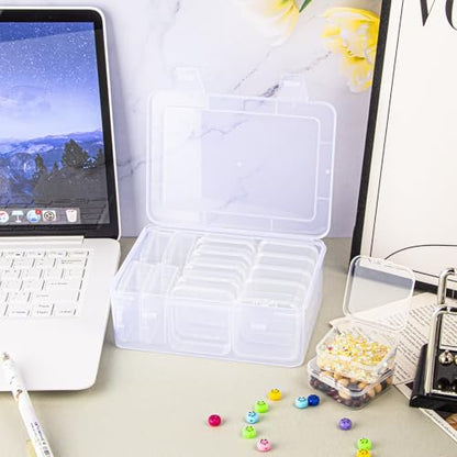 14 Pieces Plastic Storage Cases Mini Clear Storage Containers Transparent Boxes with Hinged Lid
