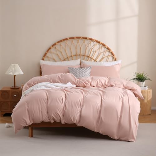 JSD Dusty Pink Duvet Cover Set Full Size, 3 Piece Duvet Cover with Pillow Shams, Soft Brushed Microfiber Zipper Closure, Comforter Not Included - color: Dusty Pink, size: Full