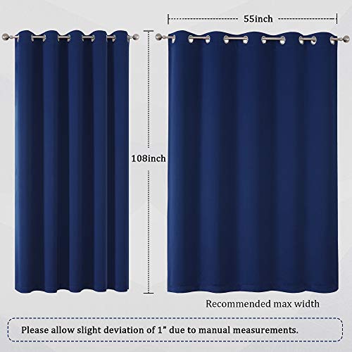 Navy Blue Blackout Curtains Thermal Insulated Window Drapes with Grommet Curtains Panels for Living Room Boys Kids Room 60 x 108 Inches Long 2 Panels Set - color: Navy Blue, size: 60"W x 108"L (Pack of 2)