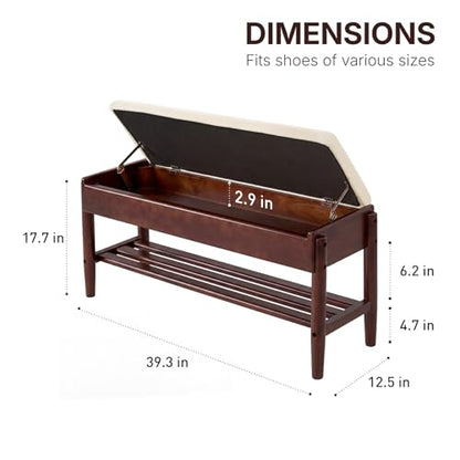YEPDIN 39.3" Solid Wood Shoe Rack Bench with Flip-Top Storage,2 Tier Shoe Rack Bench with Chenille Cushion,for Entryway, Hallway,Living Room, Bedroom, Closet - color: Walnut