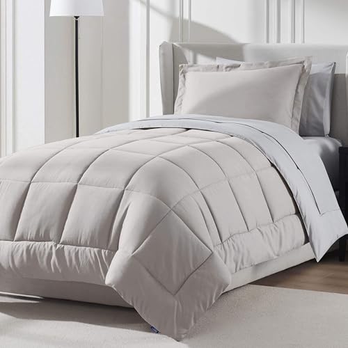 Nestl 5 Piece Twin Comforter Set – Linen Reversible Bed in a Bag – Complete Twin Size Bedding Set with Sheets, Pillowcase and Sham - color: Linen, size: Twin