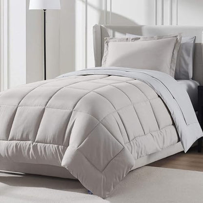 Nestl 5 Piece Twin Comforter Set – Linen Reversible Bed in a Bag – Complete Twin Size Bedding Set with Sheets, Pillowcase and Sham - color: Linen, size: Twin