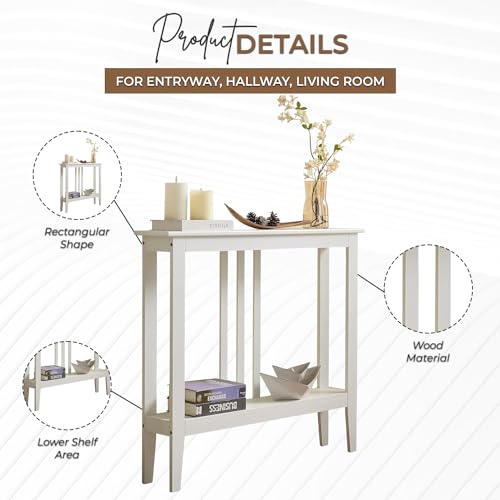 Kings Brand Narrow Console Table with Storage Shelf for Entryway, White | Slim Sofa Table for Hallway, Foyer or Living Room with Open Shelf for Décor, Books & Everyday Essentials - color: White