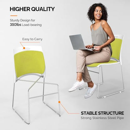 VINGLI Stackable Plastic Mesh Padded Chairs for Office Set of 4, Green | Stacking Chairs with Metal Sled Base, Ergonomic Plastic Pad Seat & Back, Waiting Banquet Guest Break Room, Easy to install - color: Green, size: 4 Pack