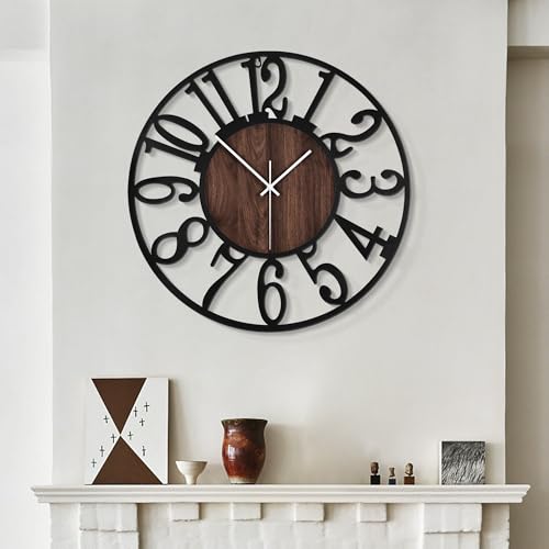 LEIKE Large Wall Clocks,Silent,Non Ticking,Battery Operated Small Vintage Round Modern Wood Wall Clock for Living Room, Bedroom,Kitchen,Farmhouse,Office Decor-13.5 Inch(Black-Arabic Number) - color: Black Wood-arabic Number, size: 13.5 IN