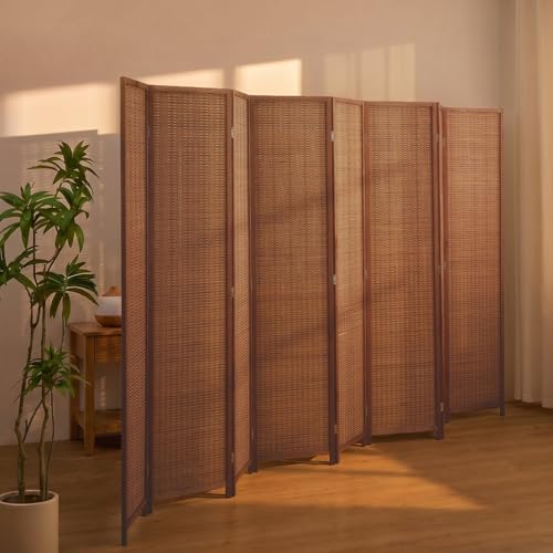 8 Panel Bamboo Room Divider, Folding Privacy Screen, Dark Brown | Pine wood frame, dual-action stainless steel hinges, 5.6FT tall, extends to 126 inches wide, no assembly - color: Dark Brown, size: 8 Panel