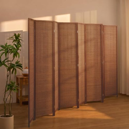 8 Panel Bamboo Room Divider, Folding Privacy Screen, Dark Brown | Pine wood frame, dual-action stainless steel hinges, 5.6FT tall, extends to 126 inches wide, no assembly - color: Dark Brown, size: 8 Panel