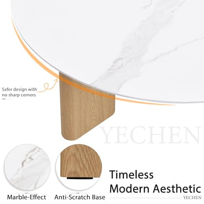 Nesting Coffee Table Set of 2, Marble Top, 2-Tone, Round End Tables | 1.2" Thick Faux Marble Top, Mid-Century Modern Style, Use as Nesting Table, Tea Table, Sturdy MDF, 20-Min Quick Assembly - color: Marble