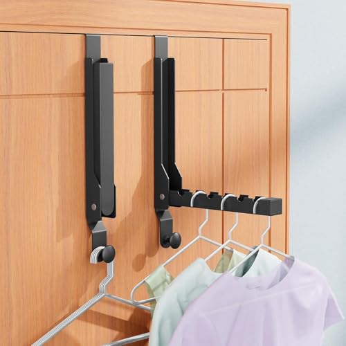 2 Pack Heavy Duty Over the Door Hooks, Compact Foldable Over the Door Hanger, Portable Compact Over Door Drying Rack for Laundry, Metal Over the Door Clothes Hanger, Rustproof & Waterproof, (Black) - color: Black-m2