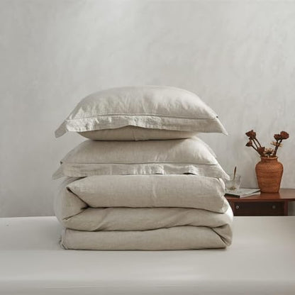 Simple&Opulence 100% Linen Duvet Cover Set with Embroidery Border Washed - 2 Pieces (1 Duvet Cover & 1 Pillow Sham) with Button Closure Soft Breathable Farmhouse - Linen, Twin Size - color: Linen, size: Twin