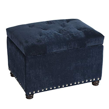 Adeco High End Classy Tufted Accents Rectangular Storage Bench Ottoman Footstool, Blue 24" * 17.5" * 17.7" - color: Royal Blue