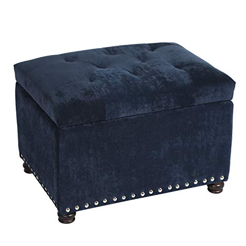 Adeco High End Classy Tufted Accents Rectangular Storage Bench Ottoman Footstool, Blue 24" * 17.5" * 17.7" - color: Royal Blue