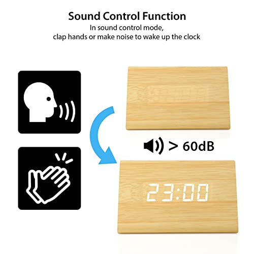 Digital Alarm Clock Wooden Alarm Clock Wood Modern Triangle Alarm Digital Desk Clock, Displays Time Date Temperature Calendar Wood Made Electric Clocks for Bedroom, Bedside - Bamboo - color: Wood