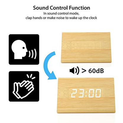 Digital Alarm Clock Wooden Alarm Clock Wood Modern Triangle Alarm Digital Desk Clock, Displays Time Date Temperature Calendar Wood Made Electric Clocks for Bedroom, Bedside - Bamboo - color: Wood
