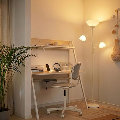 Brightech Sky Dome Double – High Brightness Torchiere Floor Lamp with 2 Reading Lights for Living Rooms, Bedrooms – Replace Halogen Standing Lamps with Efficient LED Office Lighting - Tall White Pole - color: White