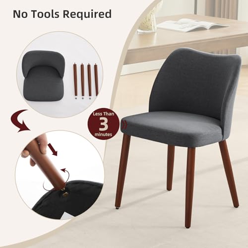GarveeHome Wooden Dining Chair Set of 4 Upholstered Fabric Dining Chair | Modern Kitchen Chairs with Curved Backrest Leveling Feet for Dining Room, Living Room, , No tool assembly, No Wobble - color: Dark Grey