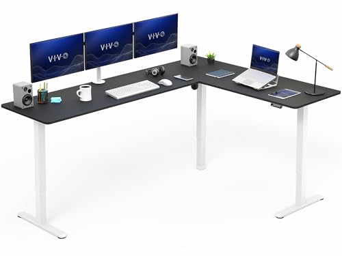 VIVO Black 84 x 63 in Corner Standing Desk, DESK-E3CTWB-84 | Electric, Holds 225 lbs, Large Reversible L-Shaped Table, Sit Stand, Height Adjustable, Memory Presets, White Frame - color: Black Top / White Frame, size: 84 x 63