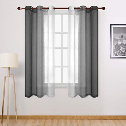 DWCN Black Faux Linen Ombre Sheer Curtains - Gradient Semi Voile Grommet Top Bedroom and Living Room Curtains, Set of 2 Window Curtain Panels, 42 x 63 Inch Length - color: Black, size: 42"W x 63"L (Pack of 2)