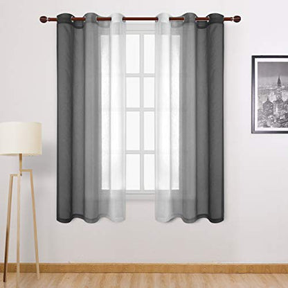 DWCN Black Faux Linen Ombre Sheer Curtains - Gradient Semi Voile Grommet Top Bedroom and Living Room Curtains, Set of 2 Window Curtain Panels, 42 x 63 Inch Length - color: Black, size: 42"W x 63"L (Pack of 2)