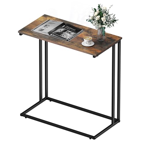 C-Shaped Side Table, Modern End Table with Metal Frame, Space Saving Design for Living Room，Large Surface Couch Table for Bedroom, and Home Office，24 x 12 x 24 inches (Brown)