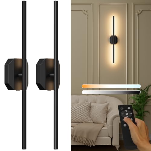 Wall Sconces Set of Two Battery Operated Wall Sconce,Wireless Wall Light USB Rechargeable Wall Light with Remote Control,3000K-6000K Dimmable for Bedroom,Living Room,Hallway,Background Wall Decor 32in - size: 32 inch(2pcs)
