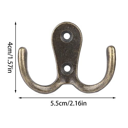 HomeSoGood 10pcs Metal Antique Hooks Double Prong Wall Door Coat Hanger Retro Key Holder Hat Bag Clothes Towel Organizer Shelf Storage(2.16inch,Bronze Tone)