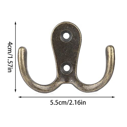 HomeSoGood 10pcs Metal Antique Hooks Double Prong Wall Door Coat Hanger Retro Key Holder Hat Bag Clothes Towel Organizer Shelf Storage(2.16inch,Bronze Tone)