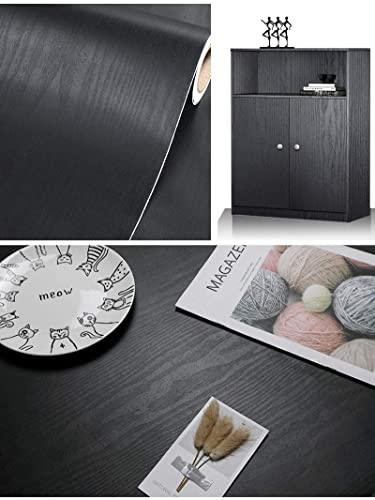 tiltil Black Wood Peel and Stick Wallpaper Wood Contact Paper 17.7" × 118" | Self-Adhesive Wallpaper Removable Waterproof Wall Paper Vinyl for Countertop Furniture Kitchen Countertop Easy to Clean - size: 17.7" x 118"