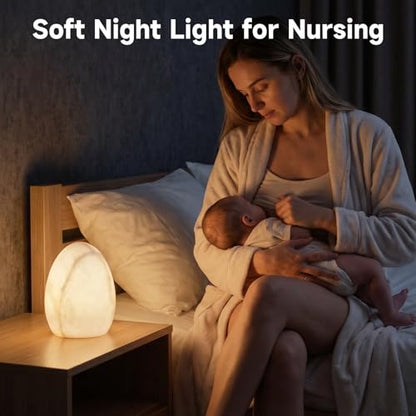 Marble Table Lamp, Tap Night Light, Dimmable Warm Ambient Light, Dinosaur Egg Shape