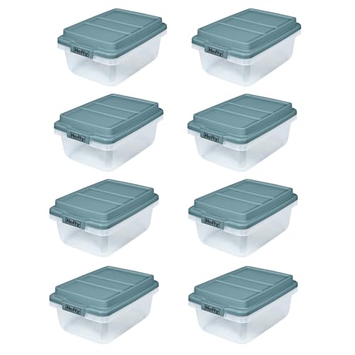 Hefty 18 Quart Hi-Rise Storage Bin with Lid, Stackable Plastic Container for Home, Office, and Classroom Organization, 8 Pack, Smoke Blue - size: 18 QT - 8 Pack