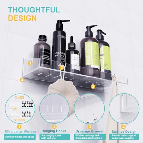 Bakzon Adhesive Shower Caddy, 5 Pack Acrylic Shower Shelves Bath Organizers With Large Capacity, No Drilling Shelves for Bathroom Storage - style: Shower Organizer-5 Pack