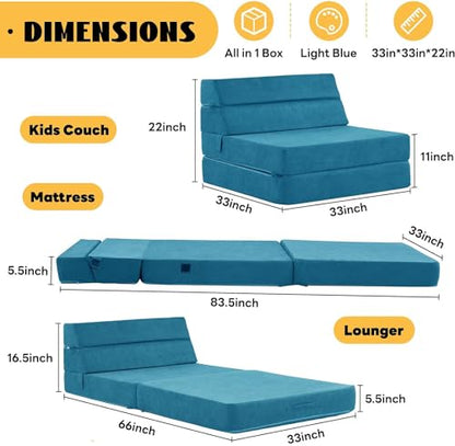 jela Foldable Sofa Bed, Convertible Sleeper Lounge Chair Floor Mattress Floor Couch with Backrest, Fold Out Futon with Washable Miss Fabric Cover for Guest Room, Living Room (83"x33",Teal) - color: Miss Fabric Light Blue