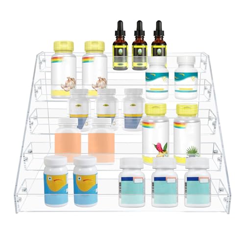 PMMASTO Tiered Spice Rack, Seasoning Organizer, Clear Acrylic Vertical Shelves Can Organizer for Countertop, Cabinet, Pantry, Kitchen Organization and Storage - 5 Tier - size: 5 Tier - inner width 1.93''