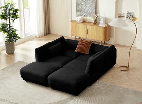 U Shaped Cloud Sectional, Convertible L Shaped Couch with Removable Ottomans,Modular Cloud Couch Sectional for Living Room (4 Set + 2 Ottomans - Black) - color: Black, size: 4set+2 Ottoman